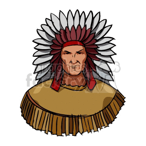 Native American Chief Illustration with Traditional Headdress