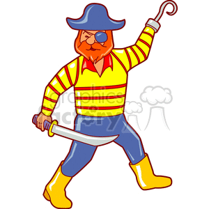 Cartoon Pirate with Sword and Hook