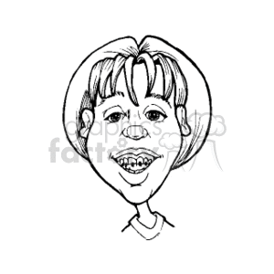 Black and white clipart of a smiling teenager with braces.