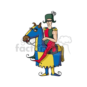 Medieval Jester Riding Cartoon Horse