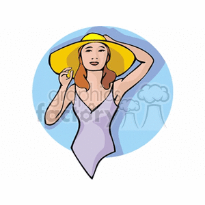 Illustration of a woman in a swimsuit and sunhat, enjoying the summer.