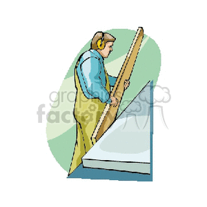 Illustration of a handyman carpenter working with a wooden board.