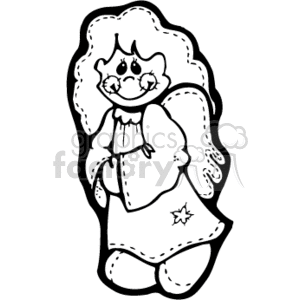 This clipart image features a country-style female angel. The angel appears young, with curly hair, a simple dress with a star design, and a collar. She has wings and there is a halo above her head, which are typical characteristics of angels.