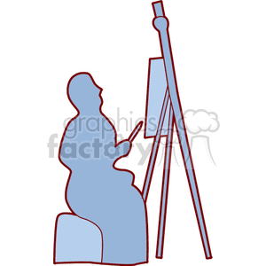 A Silhouette of an Artist Sitting while Painting