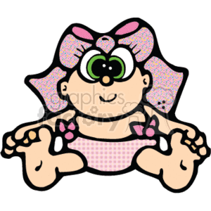 Cute Little Baby Girl in a Pink Diaper With Big Green Eyes