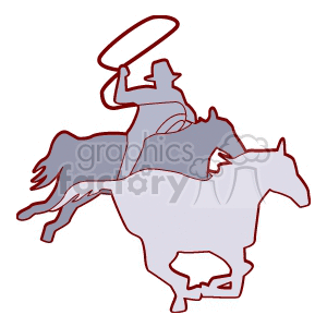 A Silhouette of a Cowboy on his Horse Roping Another Horse