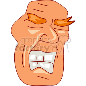 Cartoon image of an angry man's face with exaggerated features and a grimacing expression.