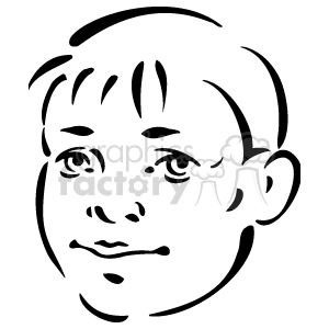 The clipart image displays a simple line drawing of a person's face. The face features include eyes, eyebrows, a nose, mouth, ears, and hair. It is a minimalistic representation with basic outlines and does not include details such as shading or color.