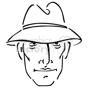 Detective Face Line Art - of a Detective with Hat