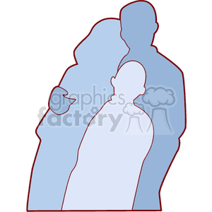 Silhouette of a family with two adults and one child, symbolizing love, unity, and adoption.