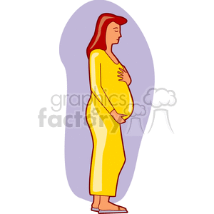 Clipart of a pregnant woman in a yellow dress cradling her belly.