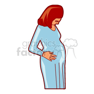 Clipart image of a pregnant woman in a blue dress holding her belly.