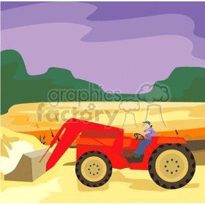 Farmer Driving Red Tractor in Field