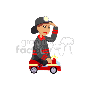 Cartoon Firefighter on Toy Fire Truck