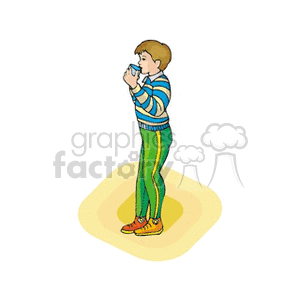 Boy standing and drinking out of a cup