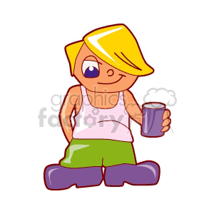 Blonde haired boy in a tank top holding a drink