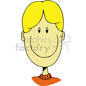 A boy with blonde hair and an orange shirt smiling