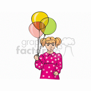 Little girl in polka dot dress holding balloons