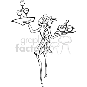 Stylized Waitress Serving Food and Drinks