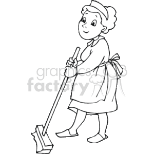 Maid Sweeping with Broom