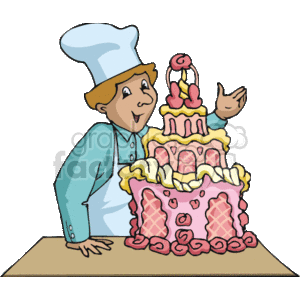   The image shows a chef or baker wearing a traditional chef