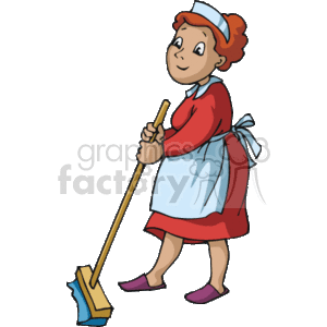 Cartoon Maid Sweeping with Broom