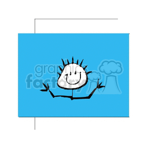 Clipart image of a stick figure with a smiling face and spiky hair on a blue background.