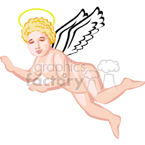   The clipart image depicts an angel with white wings, a golden halo above its head, and its body posed as if it