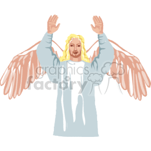   The clipart image depicts a figure that is typically associated with an angel in various religious contexts. This angel has blond hair and is wearing a long white robe. The angel
