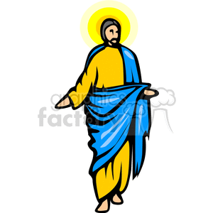 Clipart image of a religious figure with a halo, wearing a yellow and blue robe.