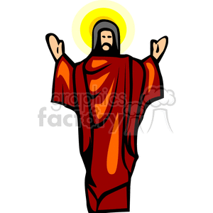 Clipart illustration of a religious figure in a red robe with a halo, depicting a spiritual or divine presence.