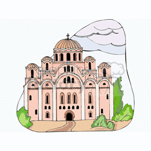 Clipart image of a Christian cathedral with domed architecture and decorative elements.