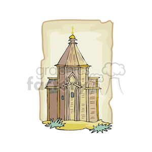 Clipart illustration of a traditional church or cathedral with distinct architectural features.