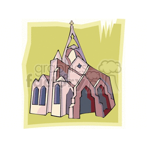 Clipart image of a stylized cathedral with prominent arches and a cross on top.