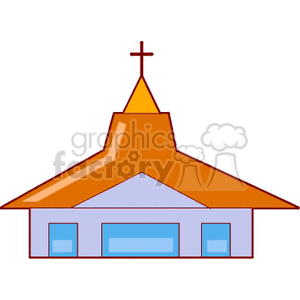 Clipart image of a church building with a cross on the roof.