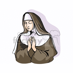 Clipart image of a nun in prayer, illustrating a religious theme.