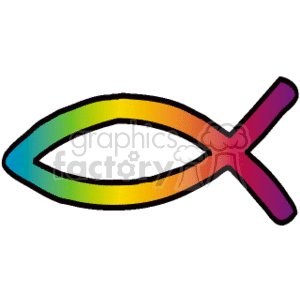 The image depicts a Christian fish symbol with a rainbow color scheme. This symbol is often associated with Christianity and is known as the ichthys or Jesus fish.