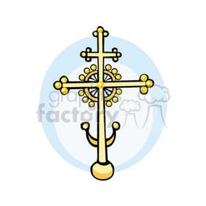 Illustration of a Christian cross with decorative elements and a circular design in the background.