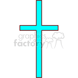 A blue Christian cross with a thin red outline.