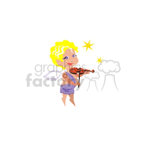 Clipart image of a cherub playing a violin with stars.