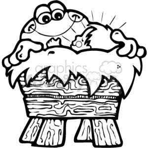   The clipart image shows a smiling frog sitting in a rustic, country-style crib. The crib is adorned with patterns implying it