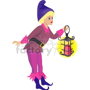 girl gnome wearing a pink outfit and a purple holding a pink lantern 