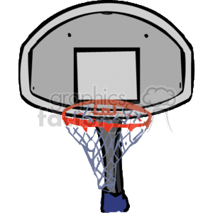 This clipart image features a basketball hoop with a backboard, an orange rim, and a white net attached to it.