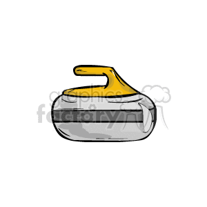The clipart image shows a stone used in the sport of curling, which is often confused with shuffleboard due to the similar gliding motion of the game pieces. The curling stone in the image has a handle on top, which players use to grip and release the stone onto the ice.