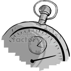 The image is a clipart depicting a stopwatch, which is a hand-held timepiece designed to measure the amount of time elapsed from a particular time when it is activated to when the piece is deactivated. The stopwatch in the image has a typical design with a start/stop button on top, a small dial indicating seconds within the main dial, which likely indicates minutes or fractions of a second. This tool is frequently used in sports and various timing-related activities.