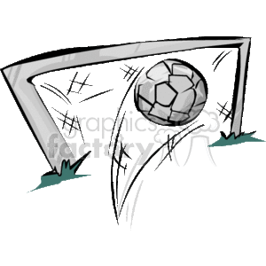 The image depicts a stylized soccer goal with a soccer ball in the net, implying a successful goal. The image is a simple, graphic representation typically used for sports-related content.