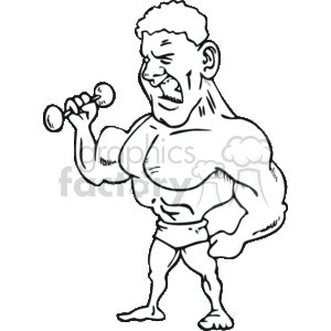 Black and white cartoon body builder