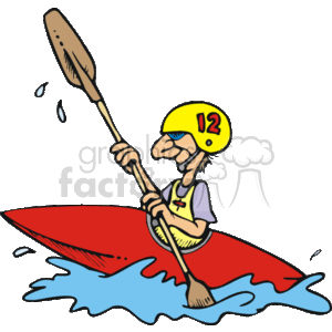   The clipart image depicts a person engaged in a water sport activity, specifically kayaking. The person is wearing a life vest and a helmet with the number 12 on it, and they