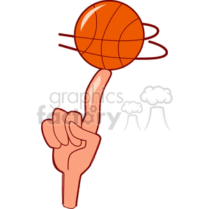 The clipart image shows a hand with a basketball spinning on the finger. The ball has lines on it, sugesting movement  