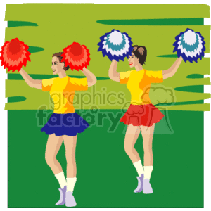 Cheerleaders with Pom-Poms on Football Field